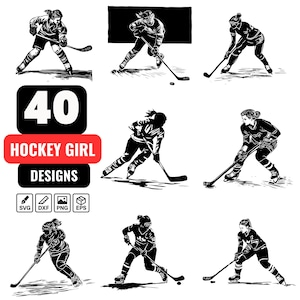 40 Hockey Girl SVG Bundle – Female Ice Hockey Silhouette, Girl Playing Hockey, Female Athlete, Ice Hockey Woman, Women’s Hockey