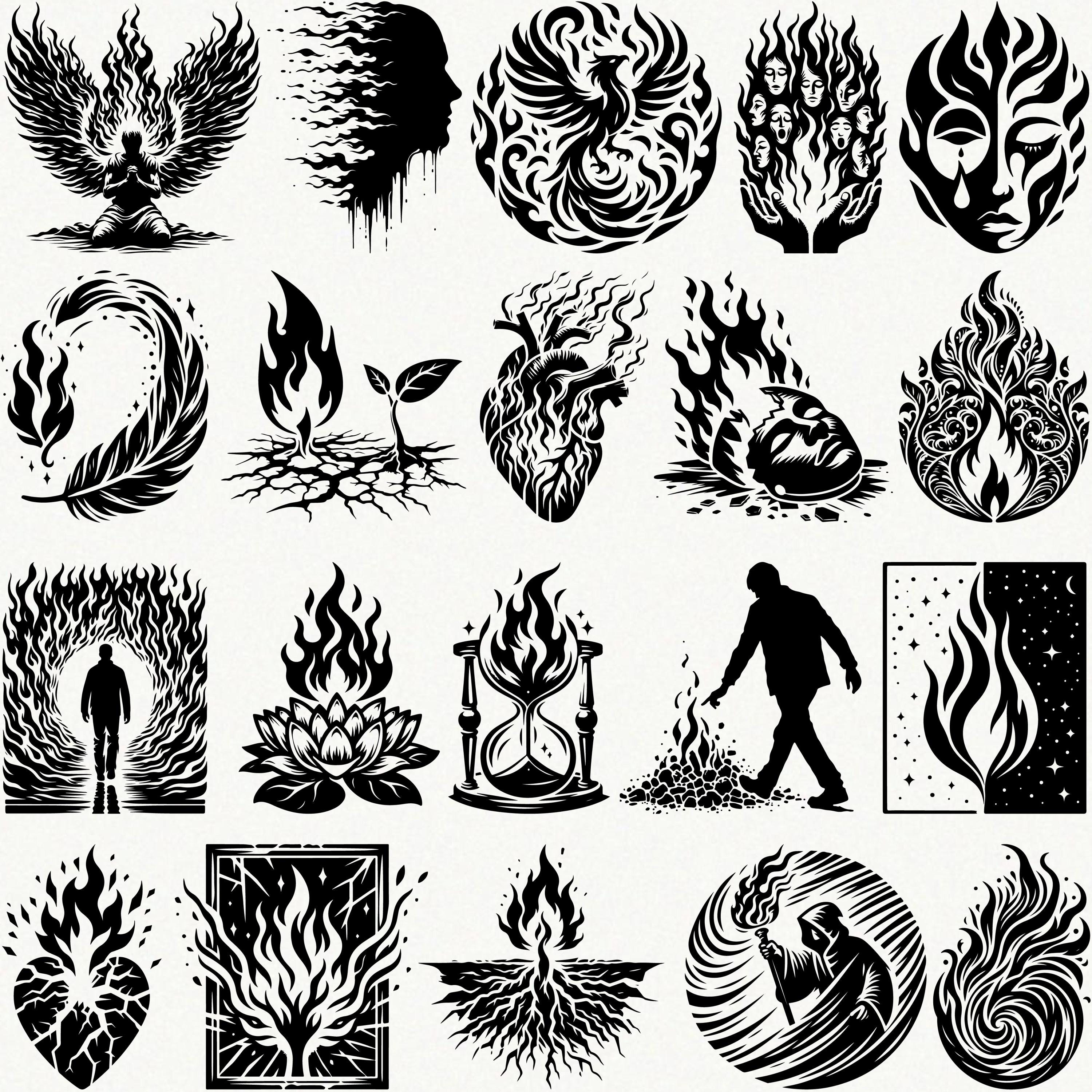 Flame SVG Bundle – 62 Fire Clipart Designs, Fire Symbol PNG, Fire ...