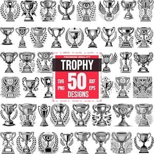 Trophy SVG Bundle | 50 Award-Inspired Designs | Sports, Achievement, Trophy Clipart for Cricut and Laser Cut