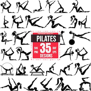 Pilates SVG Bundle | 40 Fitness & Yoga Pose Designs |  Workout Silhouette, Wellness Clipart