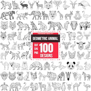 幾何学的動物 SVG バンドル、多角形動物 SVG、幾何学的野生動物 SVG、幾何学的デザイン、動物タトゥー SVG、現代動物 SVG