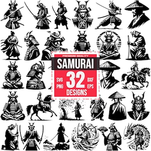 Samurai Warrior SVG Bundle | 32 Japanese Warrior Designs | Katana, Armor, Bushido, Cricut Cut