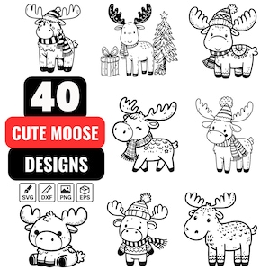 Niedliches Elch-Svg-Bundle, Cartoon-Elch-Svg, Waldtier-Svg, Baby-Elch-Svg, Weihnachtselch-Svg, Winter-Elch-Svg, Feiertags-Elch-Svg