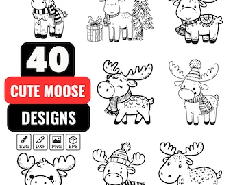 Cute Moose Svg Bundle, Cartoon Moose svg, Woodland Animal svg, Baby Moose svg, Christmas Moose svg, Winter Moose svg, Holiday Moose svg