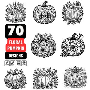 Floral Kürbis SVG Bundle, Floral Kürbis Clipart, Floral Kürbis Png, Floral Kürbis Dxf, Kürbis geschnitten Datei,