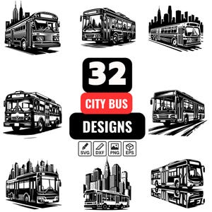 City Bus SVG Bundle | 32 Public Transport Designs | Urban, Transit, Vehicle, Cricut and Laser Cut
