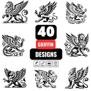 Griffin SVG-Bundle | 40 majestätische Griffin-Designs | Fabelwesen Kunst, Fantasy Griffin Clipart