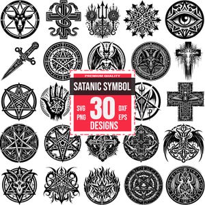 Satanic Symbol SVG Bundle, Occult Pentagram Clipart, Dark Art PNG Designs, Gothic Witchcraft DXF Files, Esoteric Vector Pack