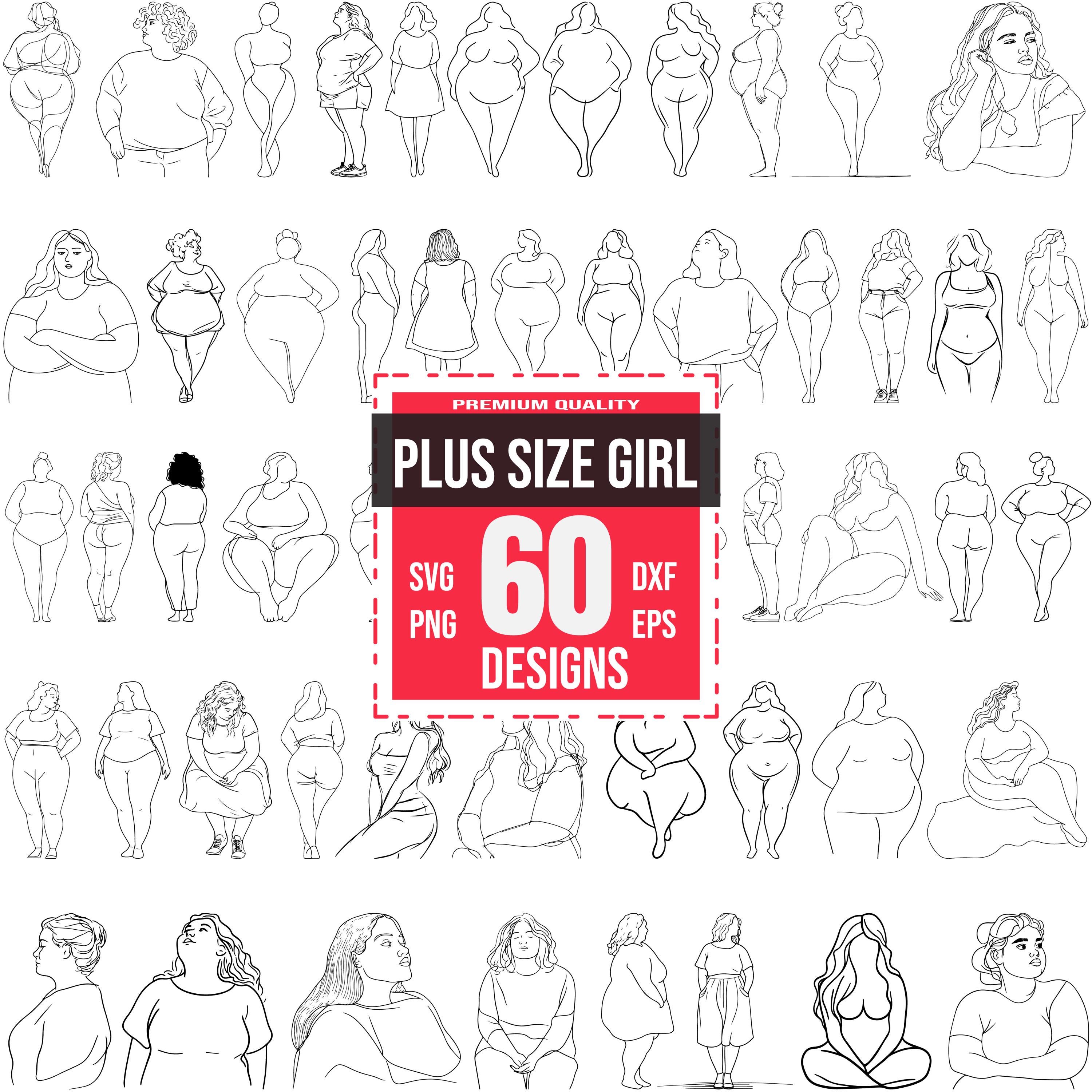 Plus Size Woman Line Art Svg Bundle, Body Positive Svg, Curvy