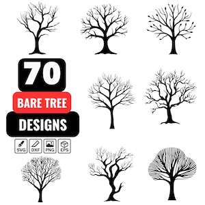 70 Detailed Bare Tree SVG Designs with Branches and Twigs for Nature, Seasonal Crafts and Home Decor Projects