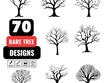 70 Bare Tree SVG Bundle | Leafless Tree Silhouette Clipart | Winter Trees, Forest, Nature Cut Files for Cricut and Silhouette