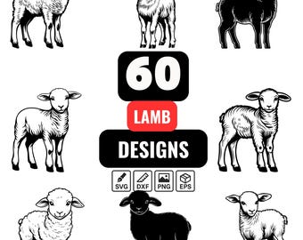 Paquete de SVG de cordero, clipart de cordero lindo, ilustración de cordero, archivo de corte de cordero, SVG de oveja, SVG de contorno de cordero, clipart de cordero divertido, SVG de cordero de dibujos animados