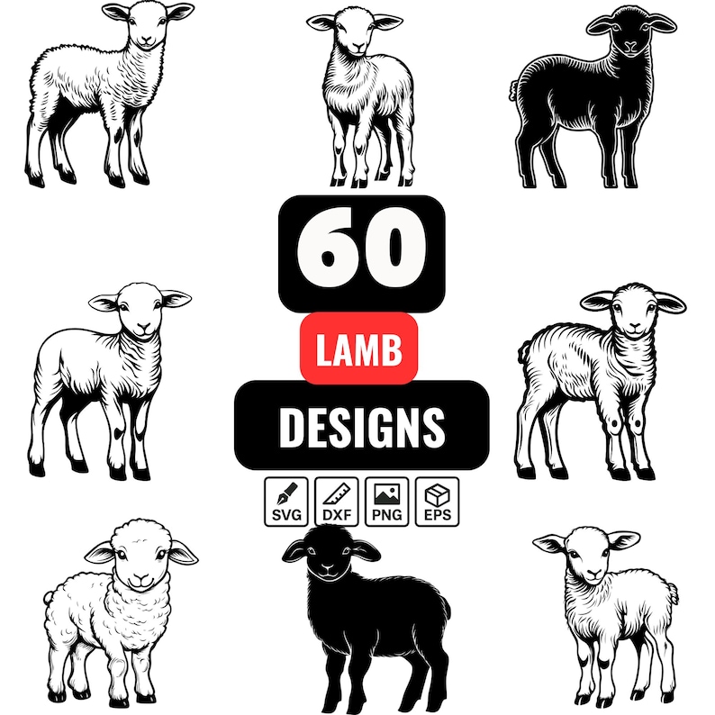 Lamb Svg Bundle, Cute Lamb Clipart, Lamb Illustration, Lamb Cut File, Sheep svg, Lamb Outline svg, Funny Lamb Clipart,Cartoon Lamb svg image 1