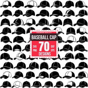 70 Baseball Cap Clipart SVG PNG, Snapback & Trucker Hat Bundle for Cricut