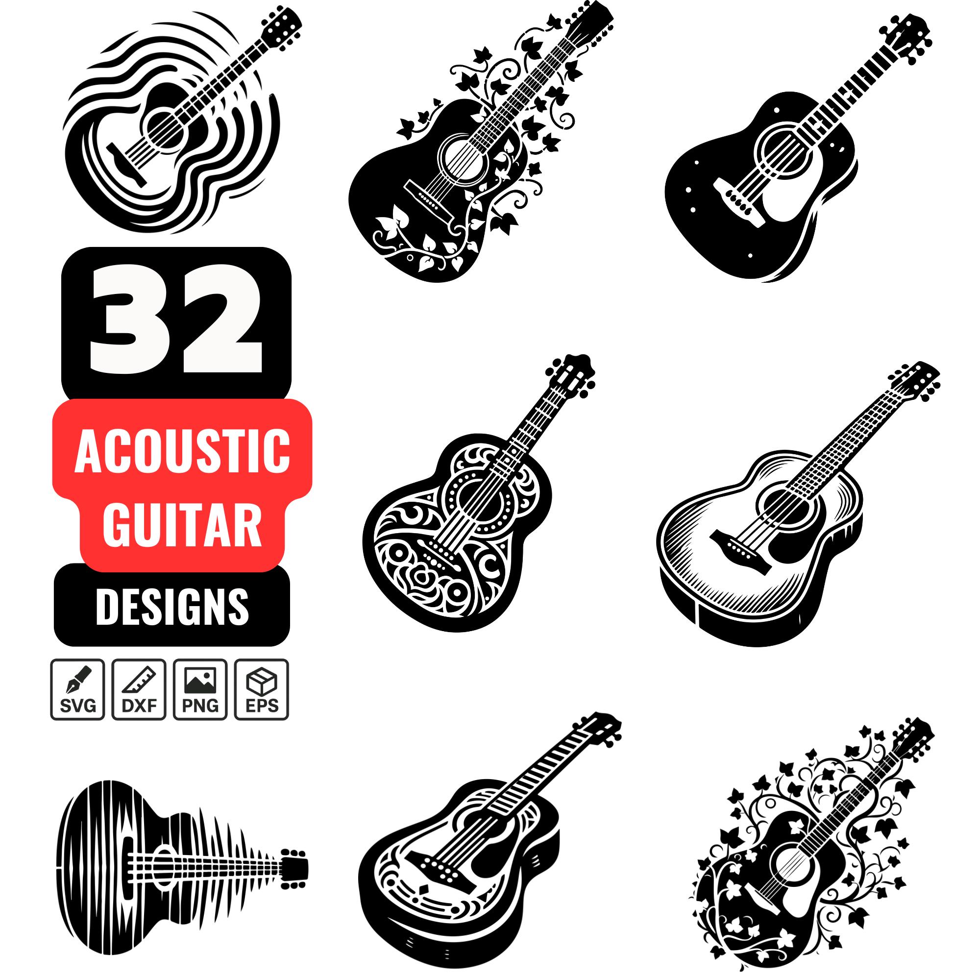 32 Acoustic Guitar SVG Bundle, Guitar Clipart, Music Instrument