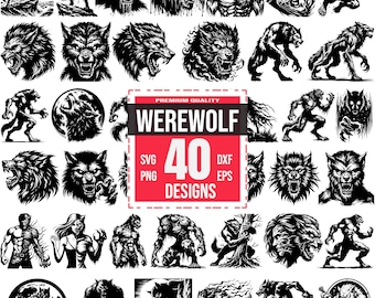 Werewolf SVG Bundle | 40 Fierce & Horror Designs | Monster, Full Moon, Halloween, Cricut and Laser Cut