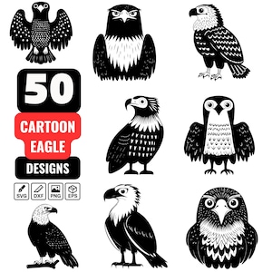 50 Cartoon Eagle SVG Bundle – Cute Bird, Eagle Clipart, Cartoon Style Birds for Kids, Funny & Cute Cartoon Eagles, Eagle Character Design