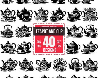 40 Teapot and Cup SVG Bundle | Tea Time Clipart | Vintage & Modern Teaware