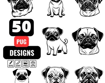 Adorable Pug Dog SVG Bundle with 50 Unique Puppy Clipart Designs for Crafts, T-Shirts, Stickers, and Personalized Gifts