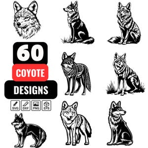 Coyote SVG Bundle, 60 Coyote Designs, Wild Animal SVG, Coyote PNG, Cricut Cut Files, Forest Animal Clipart,Wildlife Vector,Printable Coyote