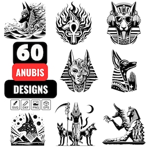 Anubis SVG Bundle – 60 Egyptian God Clipart Designs, Ancient Egypt Mythology, God of Death Vector, Mystical Egypt, Anubis Head