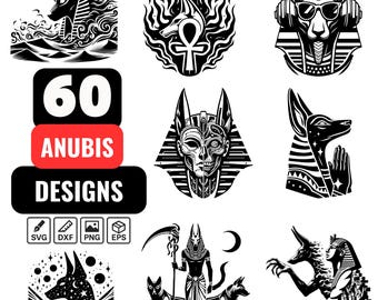 Anubis SVG Bundle – 60 Egyptian God Clipart Designs, Ancient Egypt Mythology, God of Death Vector, Mystical Egypt, Anubis Head