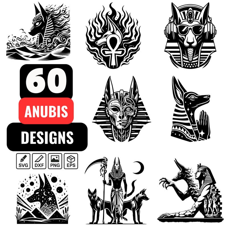 Anubis SVG Bundle – 60 Egyptian God Clipart Designs, Ancient Egypt ...