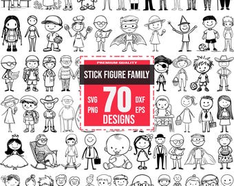 Paquete de siluetas de familia con palitos, siluetas de familia sencillas, siluetas de palitos, imágenes prediseñadas de familia, siluetas de familia con palitos, siluetas de personas con palitos, siluetas de niños con palitos