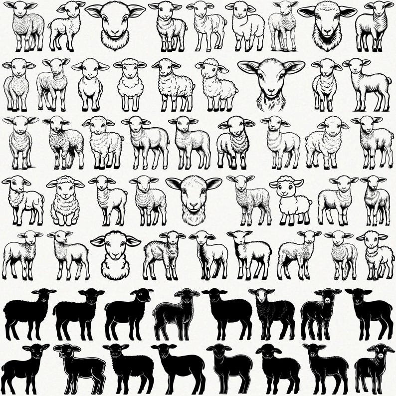 Lamb Svg Bundle, Cute Lamb Clipart, Lamb Illustration, Lamb Cut File, Sheep svg, Lamb Outline svg, Funny Lamb Clipart,Cartoon Lamb svg image 2