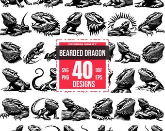 Puede incluir: Un conjunto de 40 ilustraciones vectoriales en blanco y negro de dragones barbudos en varias poses. Las ilustraciones son perfectas para usar en proyectos de manualidades, diseños digitales y más.