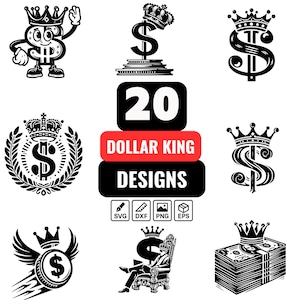 Dollar King SVG Bundle: Money Crown Clipart for Cricut, Laser Cut & Sublimation