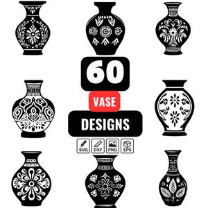 Vase Svg Bundle, Vase svg, Flower vase png, Decorative vase design, Elegant vase svg, Ceramic vase clipart, Vase silhouette,Antique vase svg