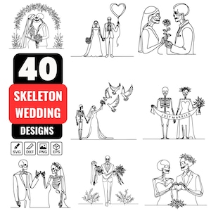 Skeleton Wedding SVG Bundle | 40 One Line Skeleton Bride and Groom Clipart | Day of the Dead  | Gothic Wedding, Halloween Cricut Designs