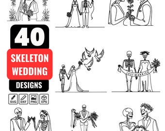 Skeleton Wedding SVG Bundle, 40 Gothic Romance Designs, Till Death Do Us Part Clipart for Cricut, Skeleton Bride and Groom, Laser Cut Files