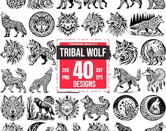 Tribal Wolf SVG-paket | 40 vildsint vargdesign | Vilda djur, Boho, Tatuering, Cricut Cut