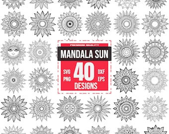 Mandala Sun Svg Bundle, Sun design png, Mandala clipart, Boho sun svg, Spiritual art, Intricate mandala svg, Sun illustration, Ethereal sun