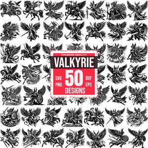 Valkyrie SVG Bundle | 50 Norse Warrior Designs | Viking Clipart, Nordic Mythology, Cricut and Laser Cut