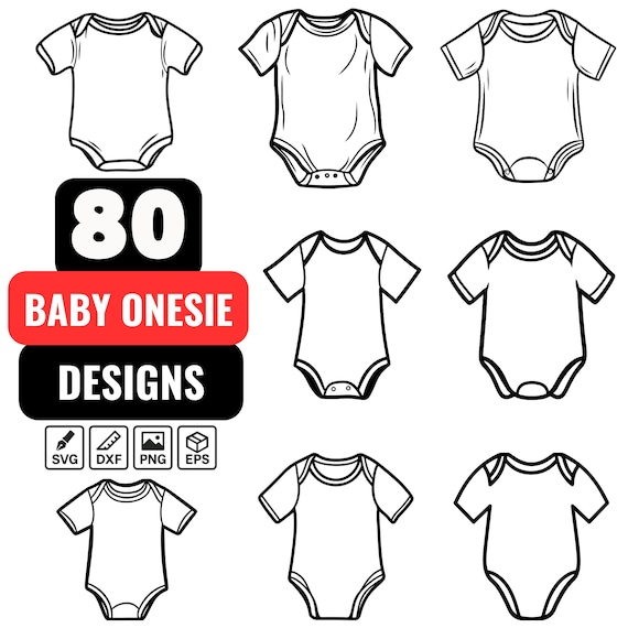 80 Baby Strampelanzug SVG Bundle Blanko Bodysuit Umrisse für