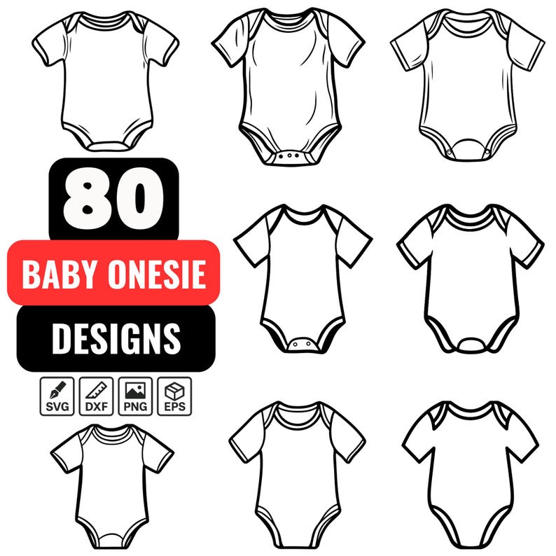 80 Baby Onesie SVG Bundle – Blank Bodysuit Outlines for Baby Shower ...