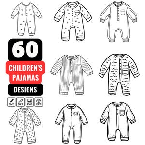 Paquete de pijamas para niños SVG, ropa de dormir para niños PNG, imágenes prediseñadas de pijama, diseño de pijama SVG, ropa para niños SVG, ropa de dormir SVG, pijamas lindos