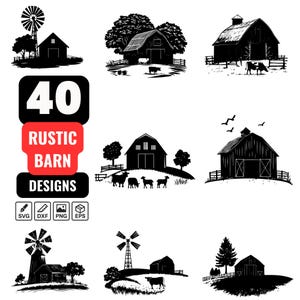 Rustic Barn Svg Bundle, Farmhouse Barn Svg, Vintage Barn Clipart, Barn Silhouette, Country Barn, Rural designs for Cricut and Silhouette