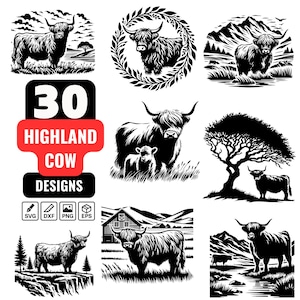 Highland Cow SVG Scene Bundle with 30 Rustic Farm Designs for Cricut Crafts Farmhouse Decor Shirts and Sublimation Projects