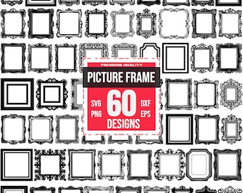 Vintage Picture Frame SVG Bundle, Ornate Border Clipart Set, Elegant Rectangle and Square Frame