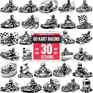 Go Kart Racing SVG Bundle with 30 High Speed Karting Clipart Designs, Cricut and Racing Crafts, Kart racing vector, Go kart track