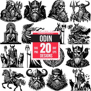 Odin SVG Bundle | 20 Norse God Designs | Viking Mythology Clipart for Cricut, Laser Cut & Sublimation | Wolves | Raven| Horse| Battle Stance
