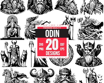 Odin SVG Bundle | 20 Norse God Designs | Viking Mythology Clipart for Cricut, Laser Cut & Sublimation | Wolves | Raven| Horse| Battle Stance