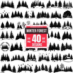 Winter Forest Svg Bundle, Christmas Forest svg, Winter Forest png, Snowy Forest svg, Pine Trees svg, Winter Scene, Woodland, Frosty Trees