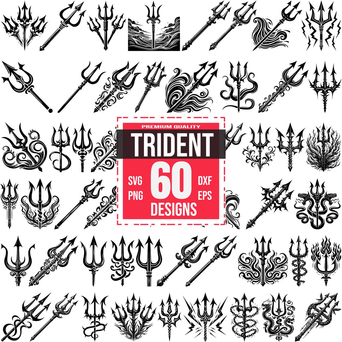 Trident SVG Bundle | 60 Powerful & Mythical Designs | Poseidon, Neptune ...