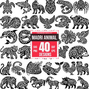 Maori Animal SVG Bundle, Tribal Animal PNG, Polynesian Wildlife DXF, Tattoo Style Vector, Oceanic Art Clipart, Ethnic Animal Design