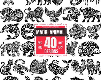 Maori Animal SVG Bundle, Tribal Animal PNG, Polynesian Wildlife DXF, Tattoo Style Vector, Oceanic Art Clipart, Ethnic Animal Design